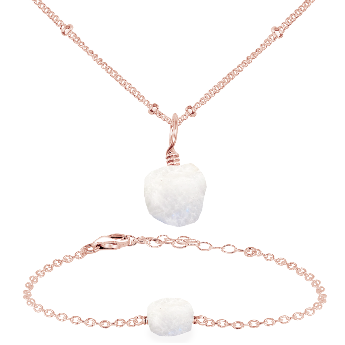 Raw Rainbow Moonstone Crystal Jewellery Set