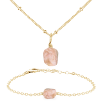 Raw Pink Peruvian Opal Crystal Jewellery Set - Raw Pink Peruvian Opal Crystal Jewellery Set - 14k Gold Fill / Satellite / Necklace & Bracelet - Luna Tide Handmade Crystal Jewellery