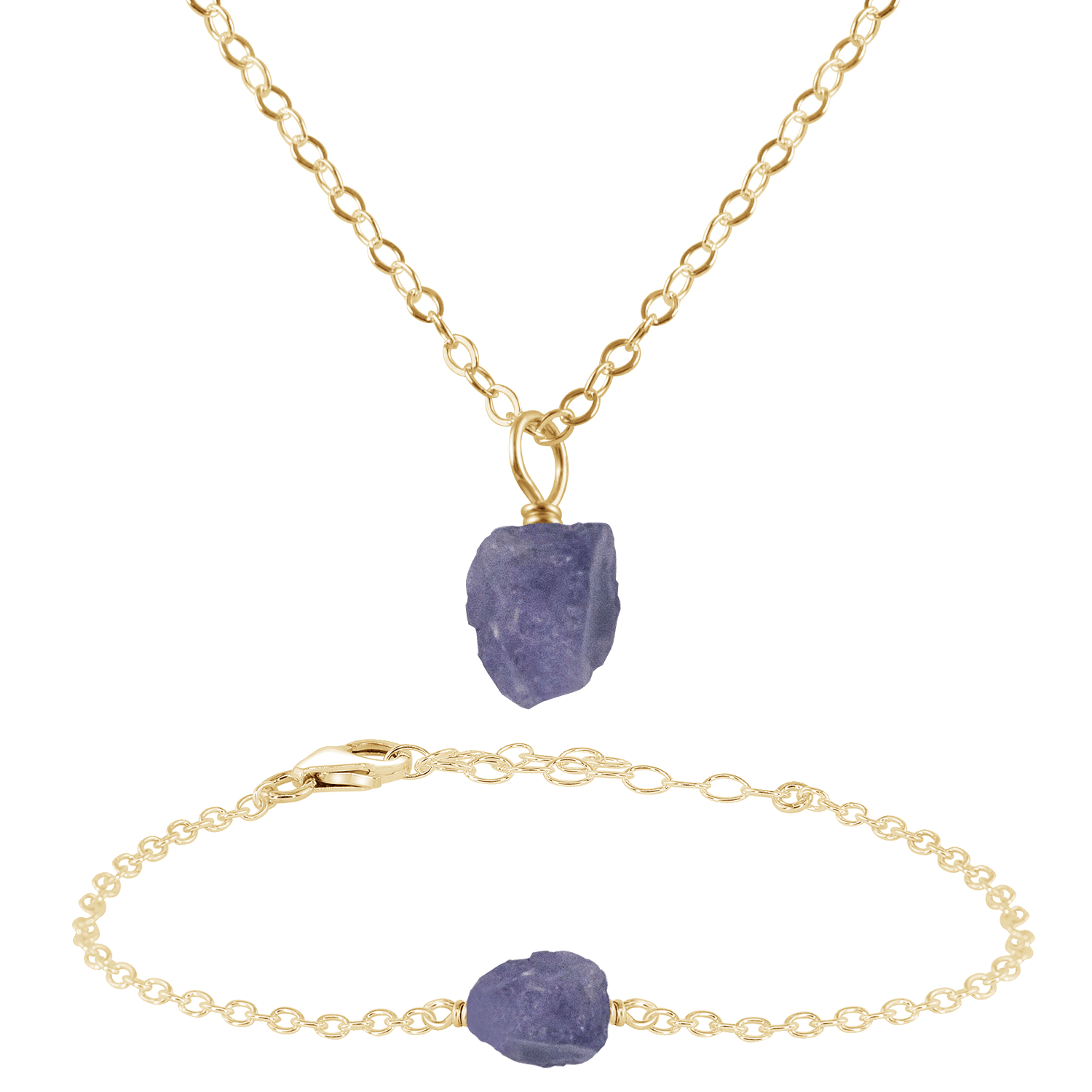 Raw Tanzanite Crystal Jewellery Set - Raw Tanzanite Crystal Jewellery Set - 14k Gold Fill / Cable / Necklace & Bracelet - Luna Tide Handmade Crystal Jewellery