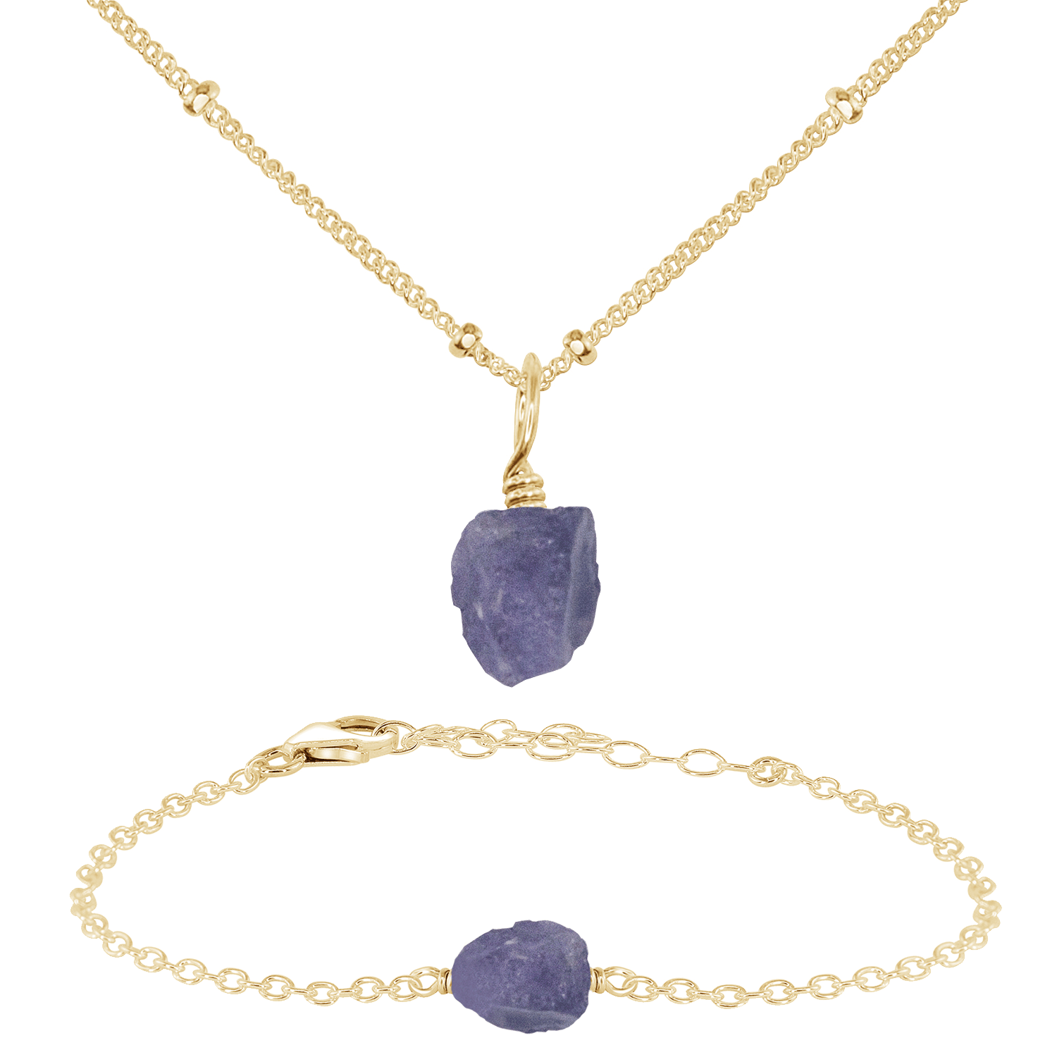 Raw Tanzanite Crystal Jewellery Set - Raw Tanzanite Crystal Jewellery Set - 14k Gold Fill / Satellite / Necklace & Bracelet - Luna Tide Handmade Crystal Jewellery