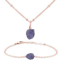 Raw Tanzanite Crystal Earrings & Necklace Set