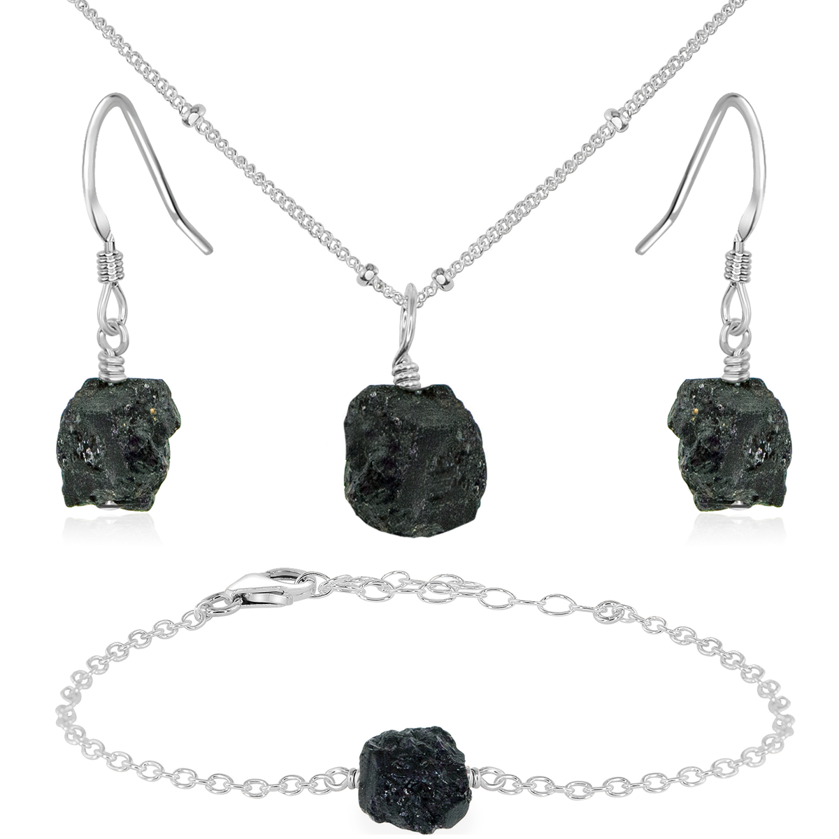 Raw Black Tourmaline Crystal Jewellery Set