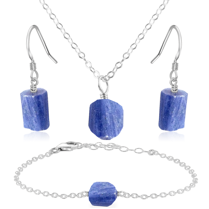 Raw Kyanite Crystal Jewellery Set - Raw Kyanite Crystal Jewellery Set - Sterling Silver / Cable / Necklace & Earrings & Bracelet - Luna Tide Handmade Crystal Jewellery