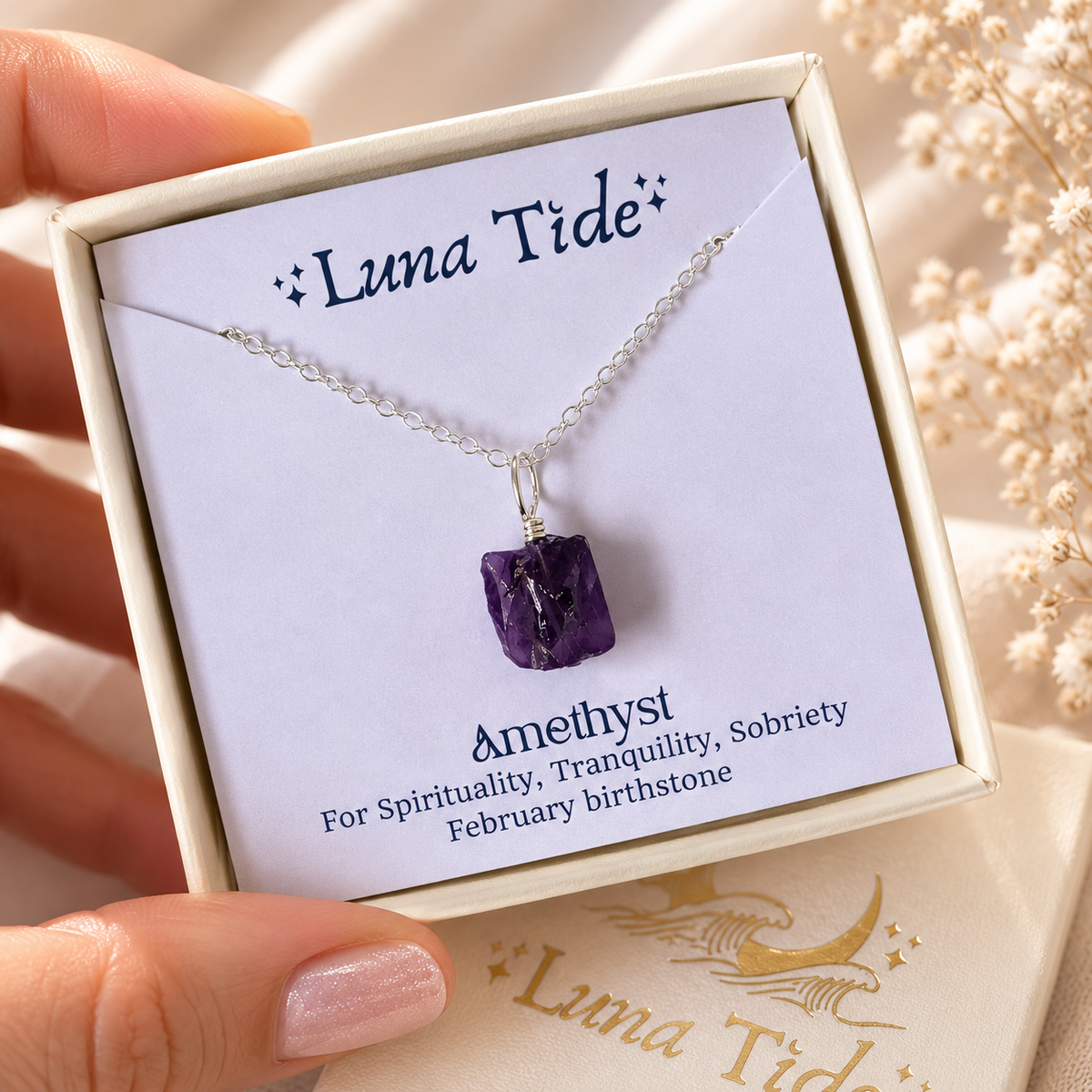 Tiny Rough Amethyst Gemstone Pendant Choker