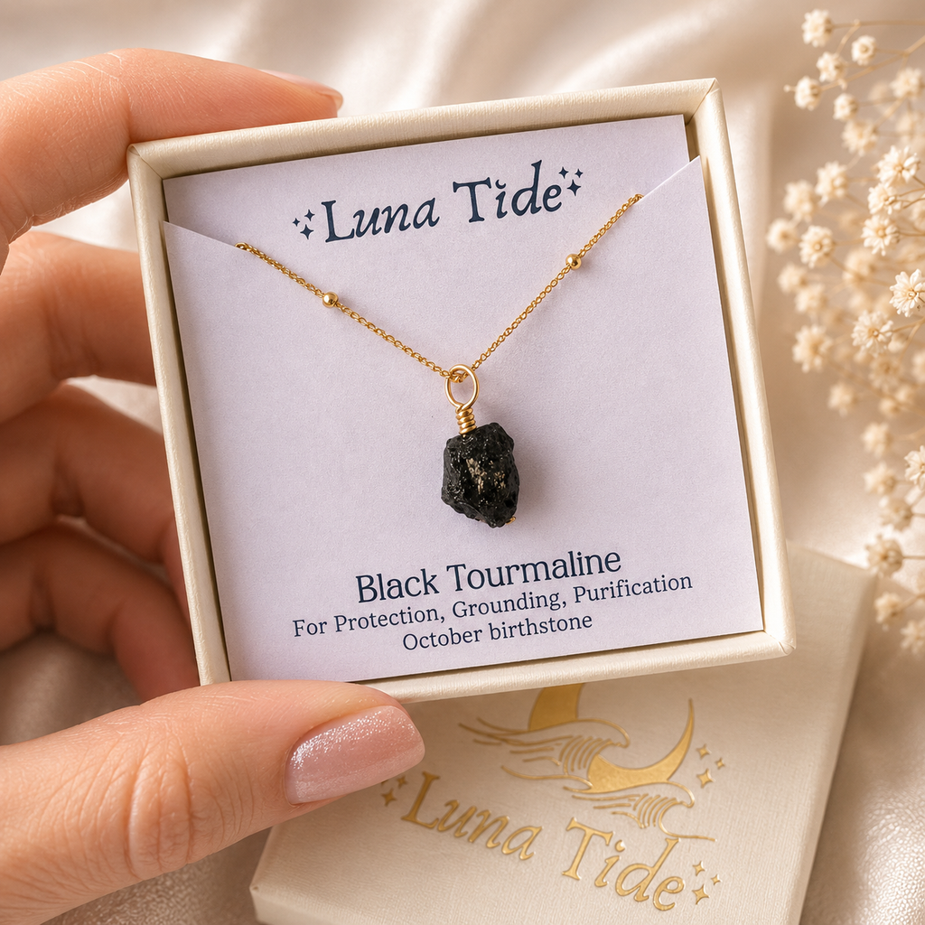 Raw Black Tourmaline Natural Crystal Pendant Necklace