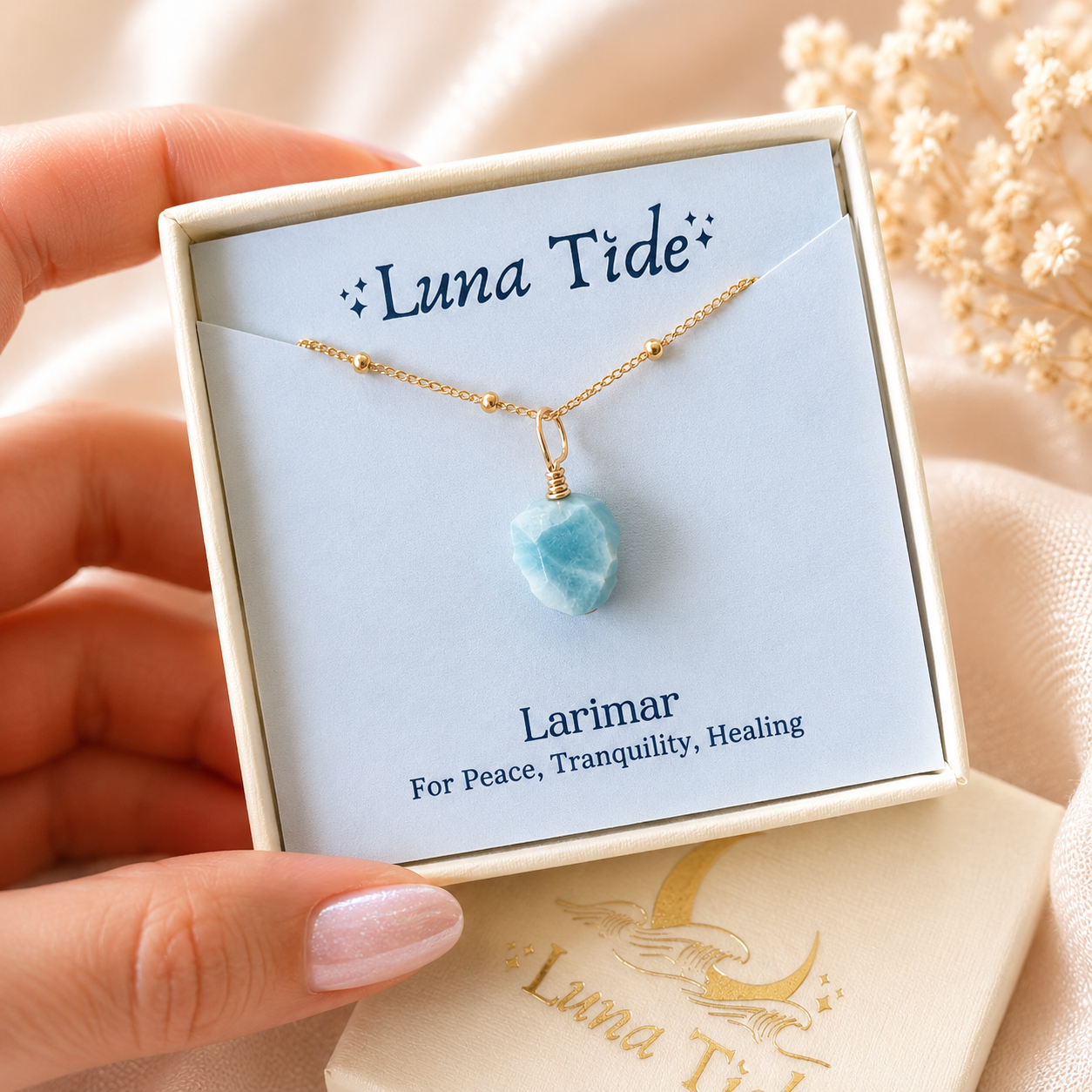 Tiny Raw Larimar Pendant Necklace