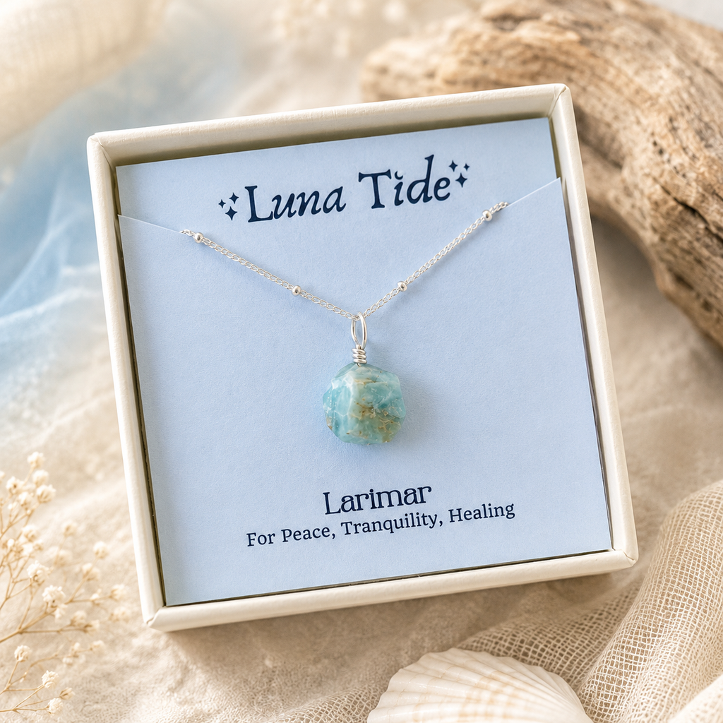 Tiny Raw Larimar Pendant Necklace