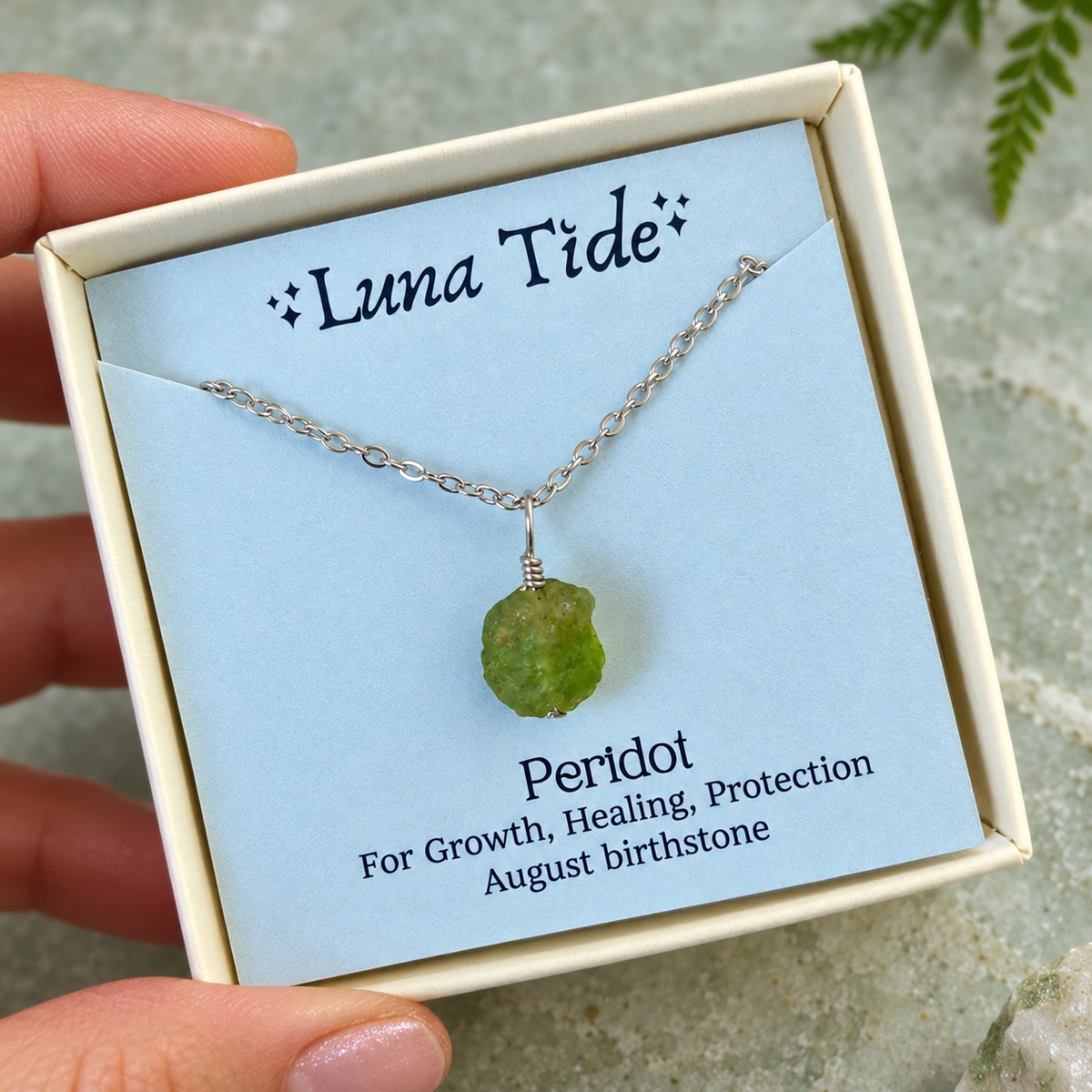 Tiny Rough Peridot Gemstone Pendant Choker
