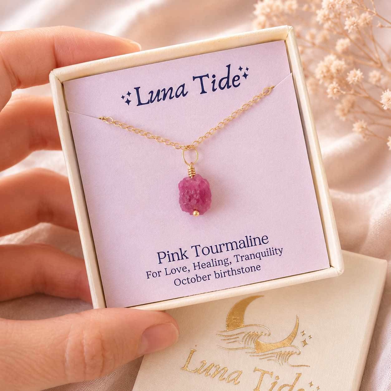 Tiny Raw Pink Tourmaline Pendant Necklace