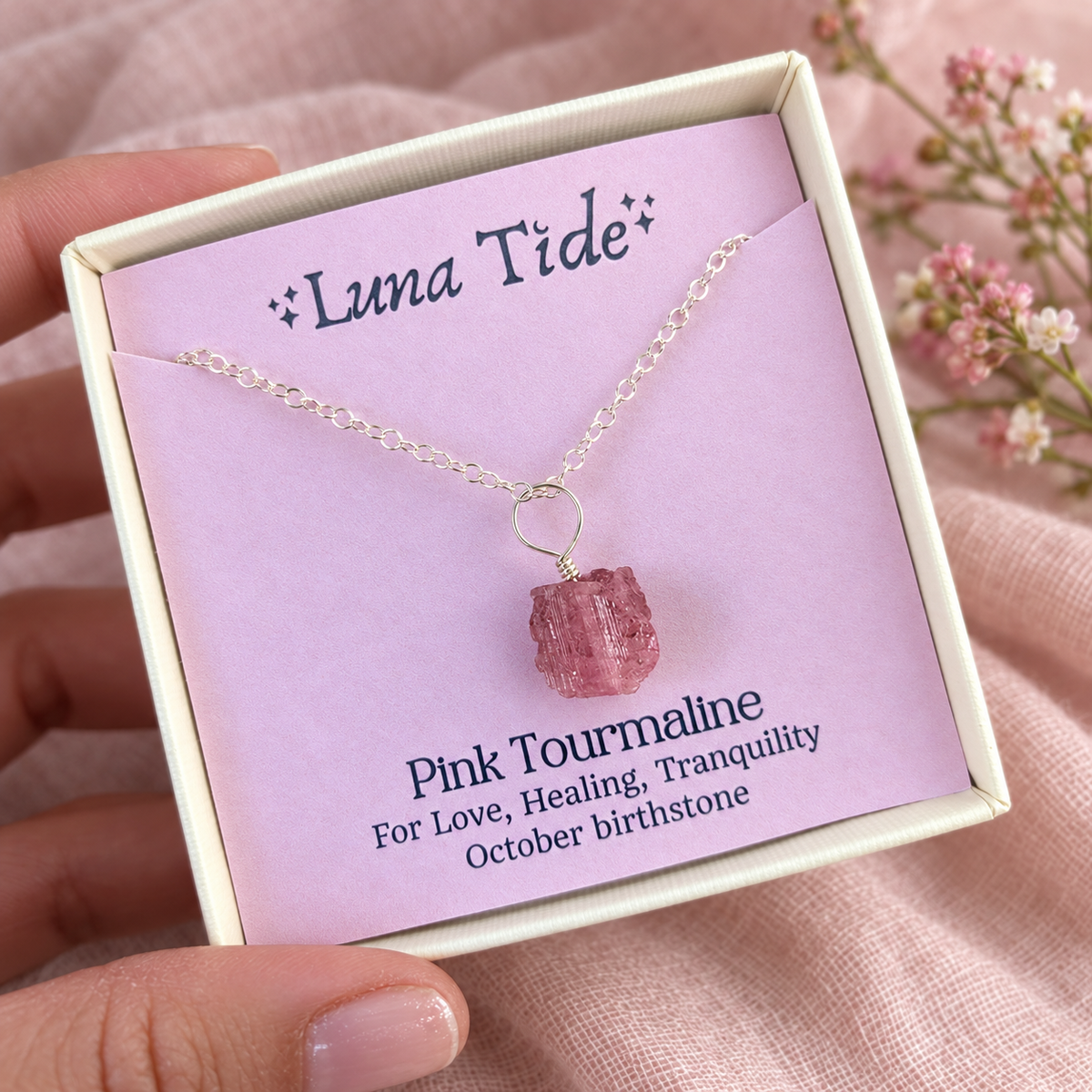 Raw Pink Tourmaline Natural Crystal Pendant Necklace