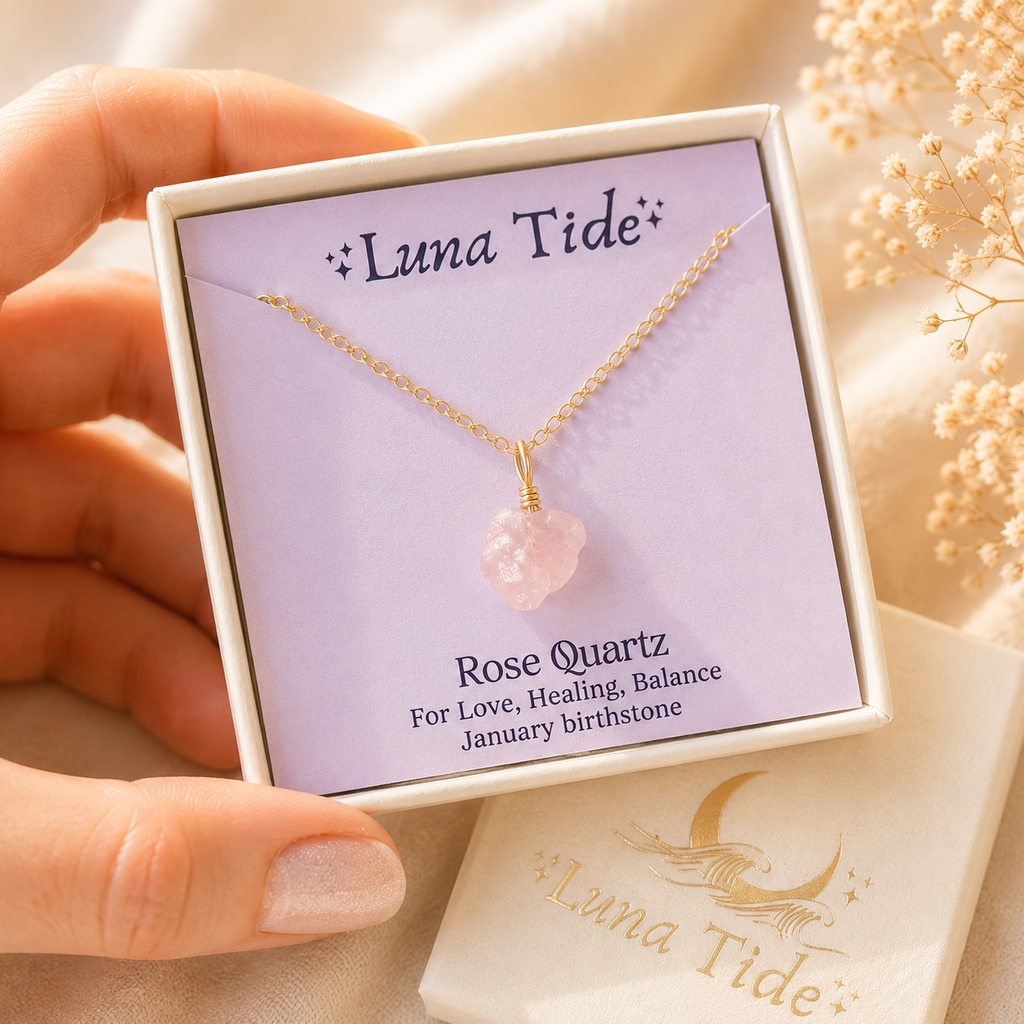 Tiny Raw Rose Quartz Pendant Necklace
