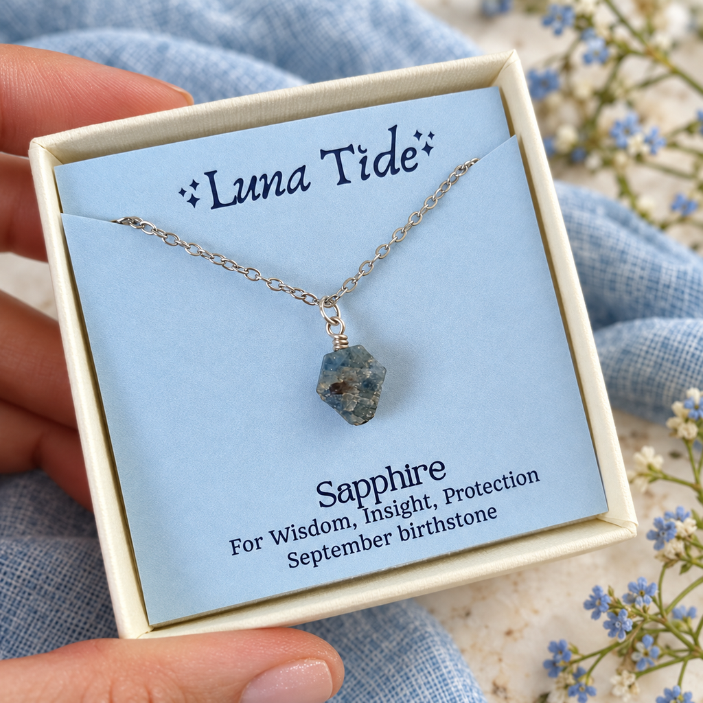 Tiny Raw Sapphire Pendant Necklace