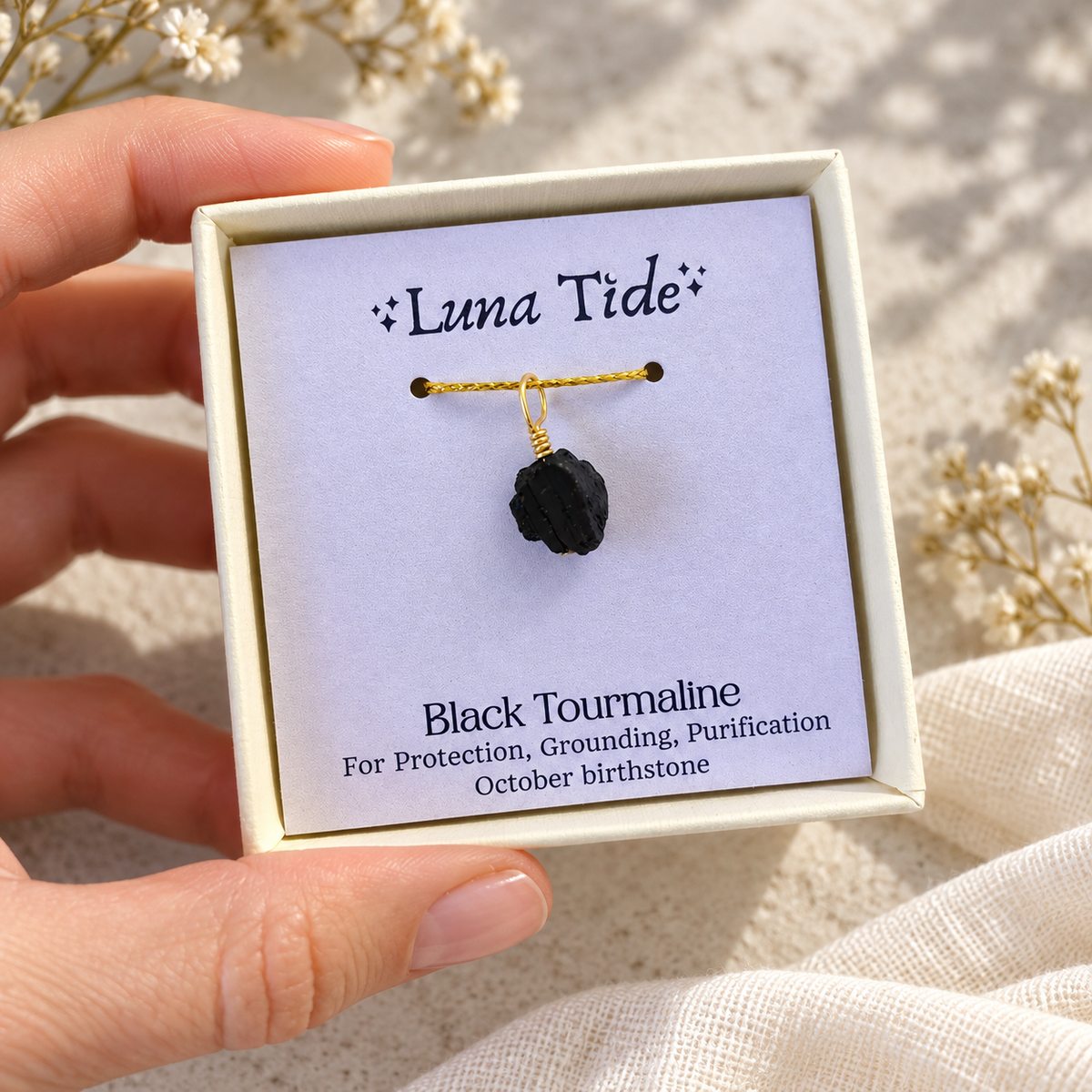Tiny Raw Black Tourmaline Crystal Pendant