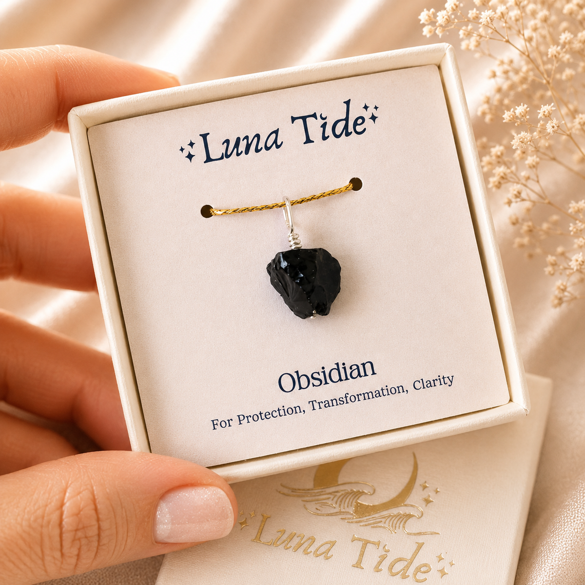 Tiny Raw Obsidian Crystal Pendant