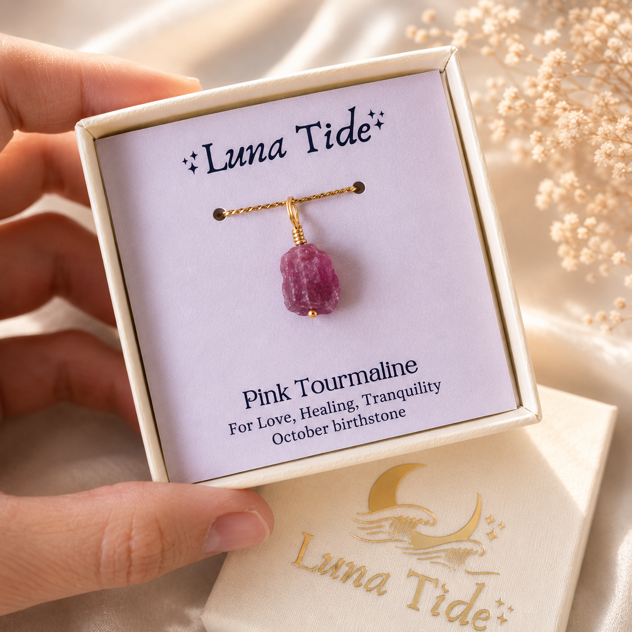 Tiny Raw Pink Tourmaline Crystal Pendant