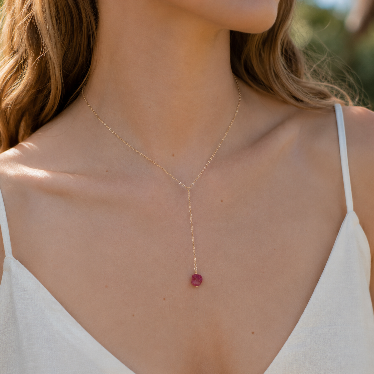 Raw Earth Red Ruby Crystal Lariat Necklace