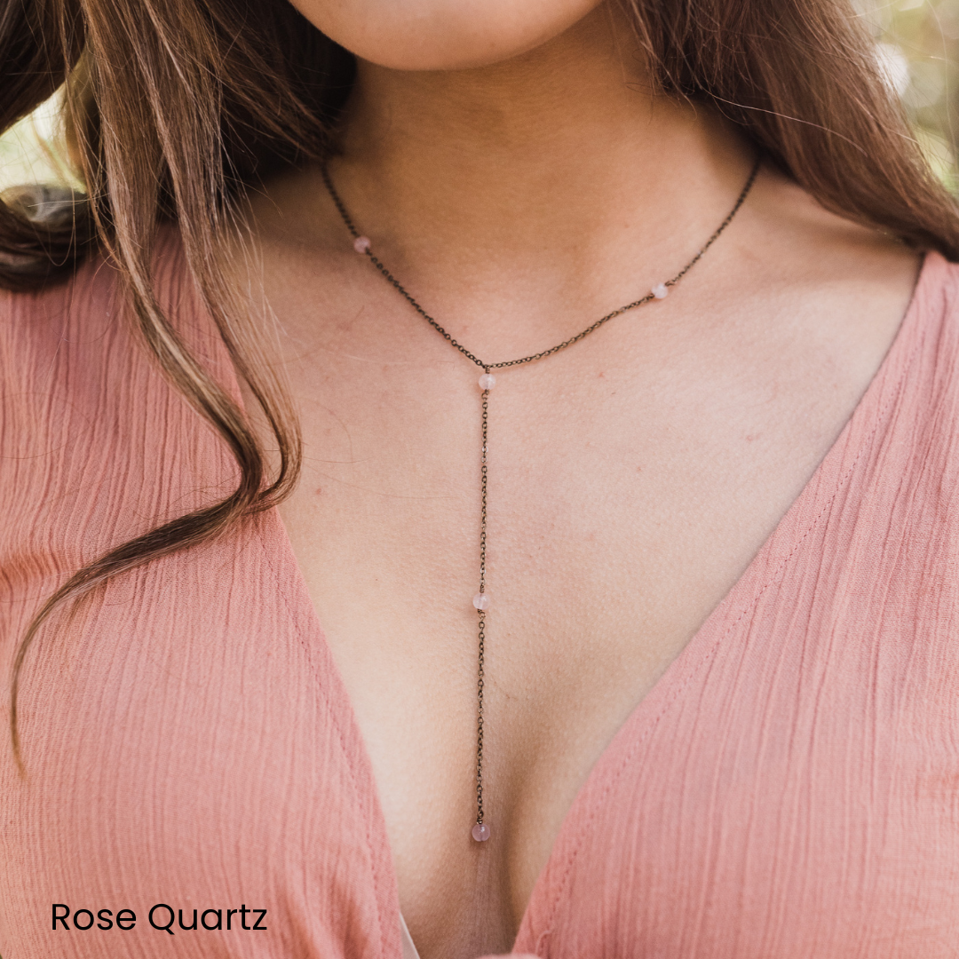 Bronze Dainty Crystal Lariat Necklace