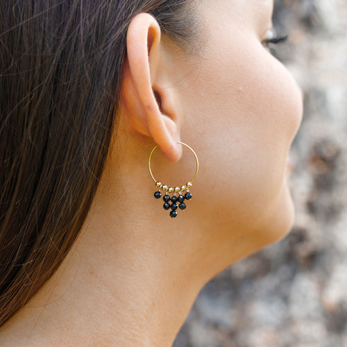 Black Tourmaline Statement Hoop Earrings