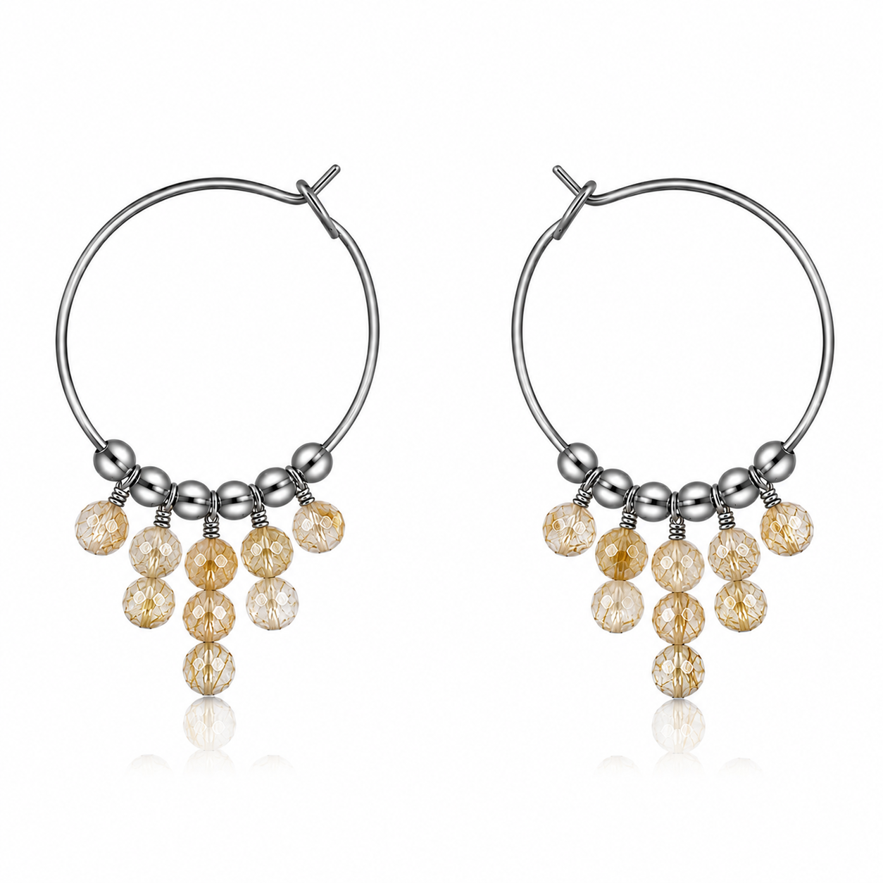 Golden Rutilated Quartz Statement Hoop Earrings