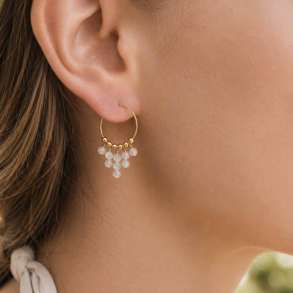 White Moonstone Statement Hoop Earrings
