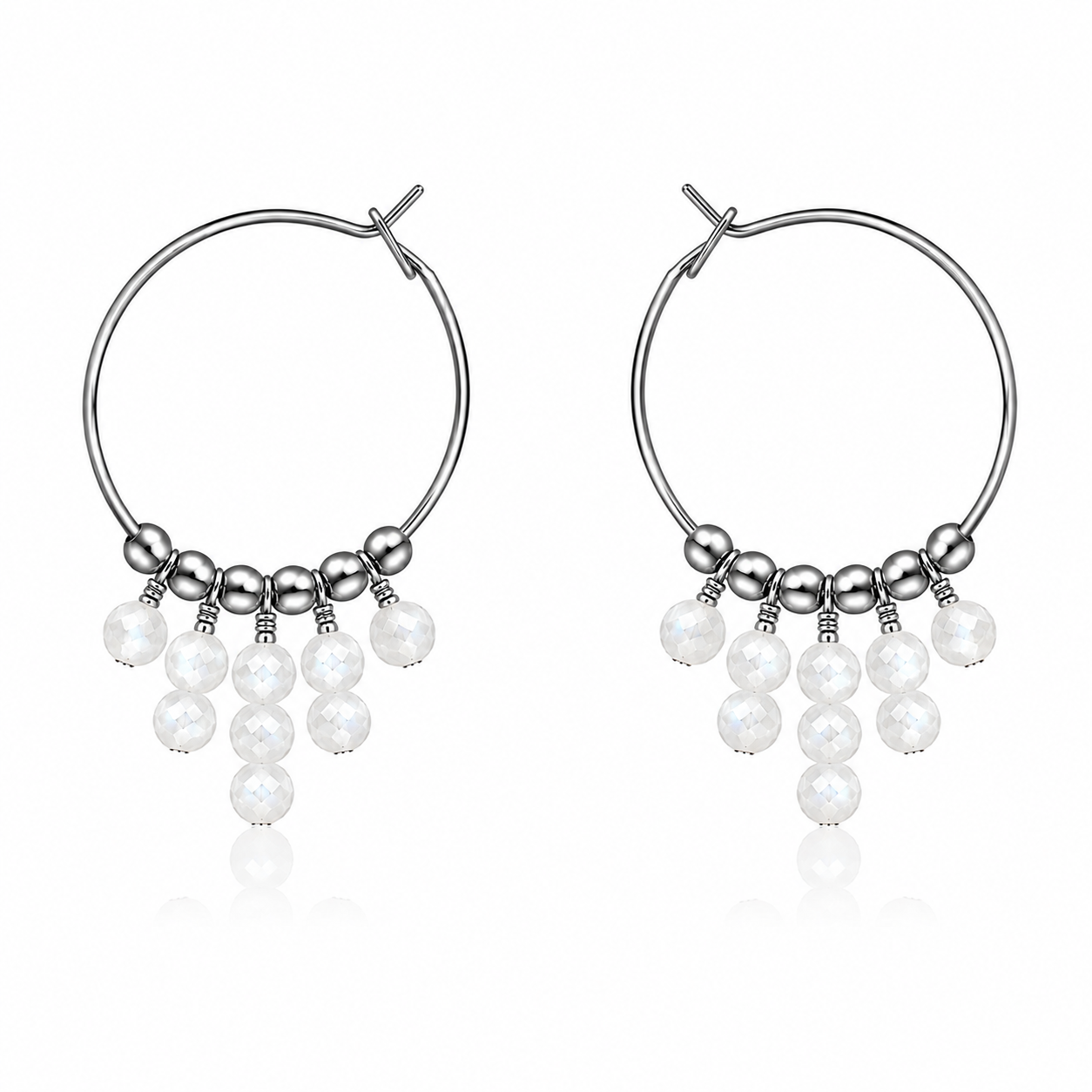 White Moonstone Statement Hoop Earrings