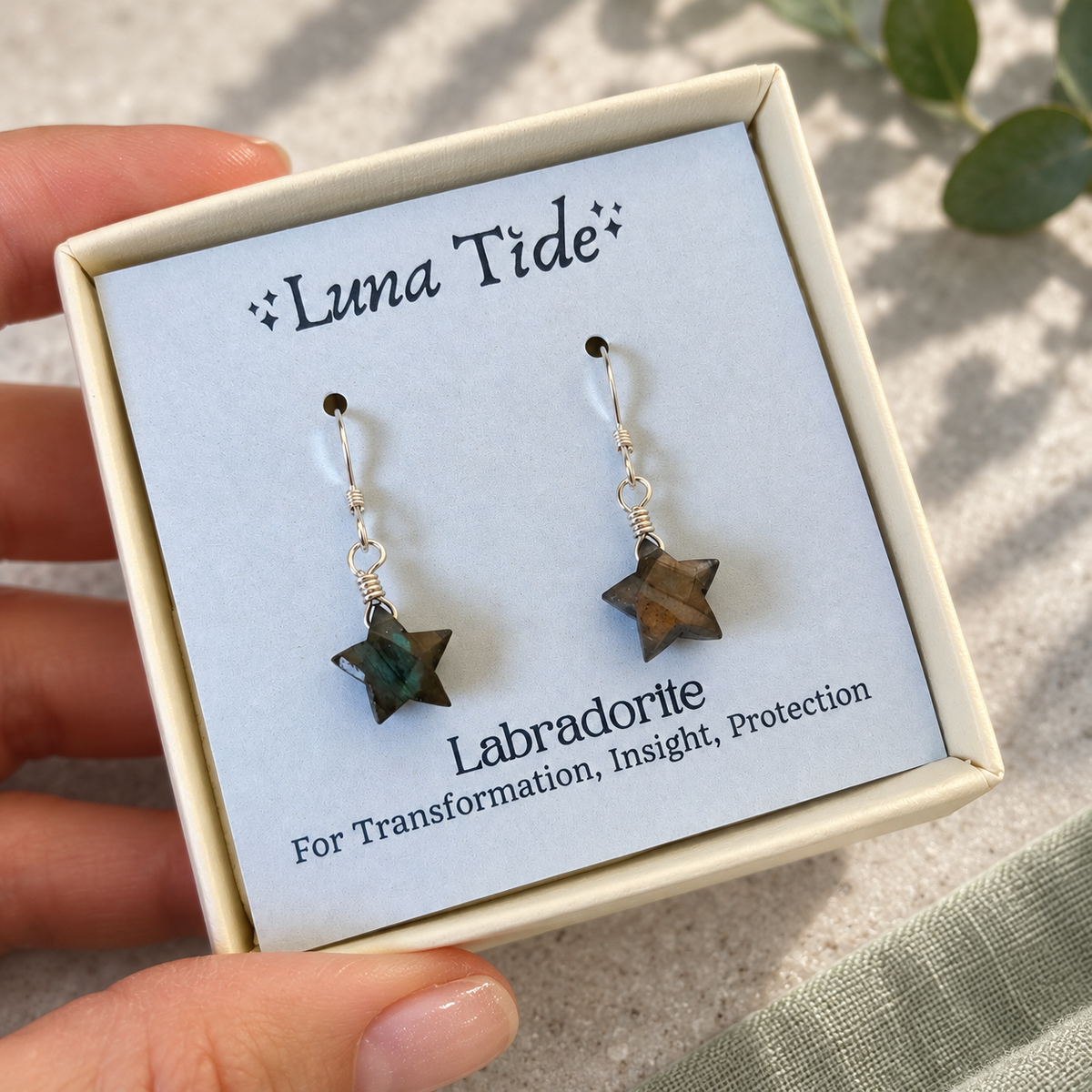 Little Labradorite Crystal Star Dangle Drop Earrings