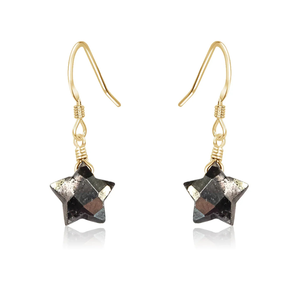 Little Pyrite Crystal Star Dangle Drop Earrings