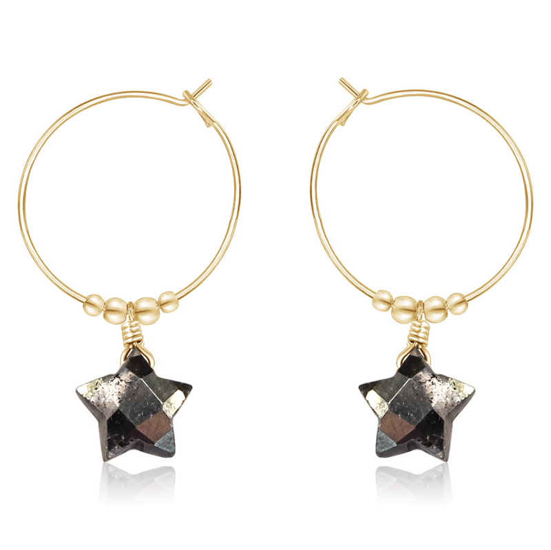 Little Pyrite Crystal Star Hoop Earrings