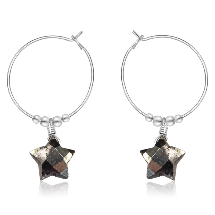 Little Pyrite Crystal Star Hoop Earrings