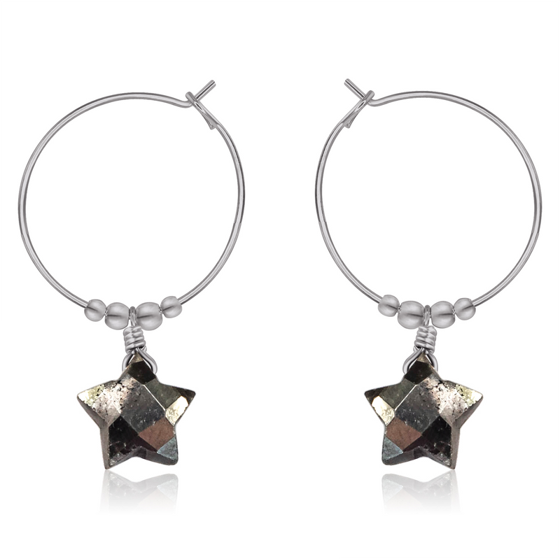 Little Pyrite Crystal Star Hoop Earrings