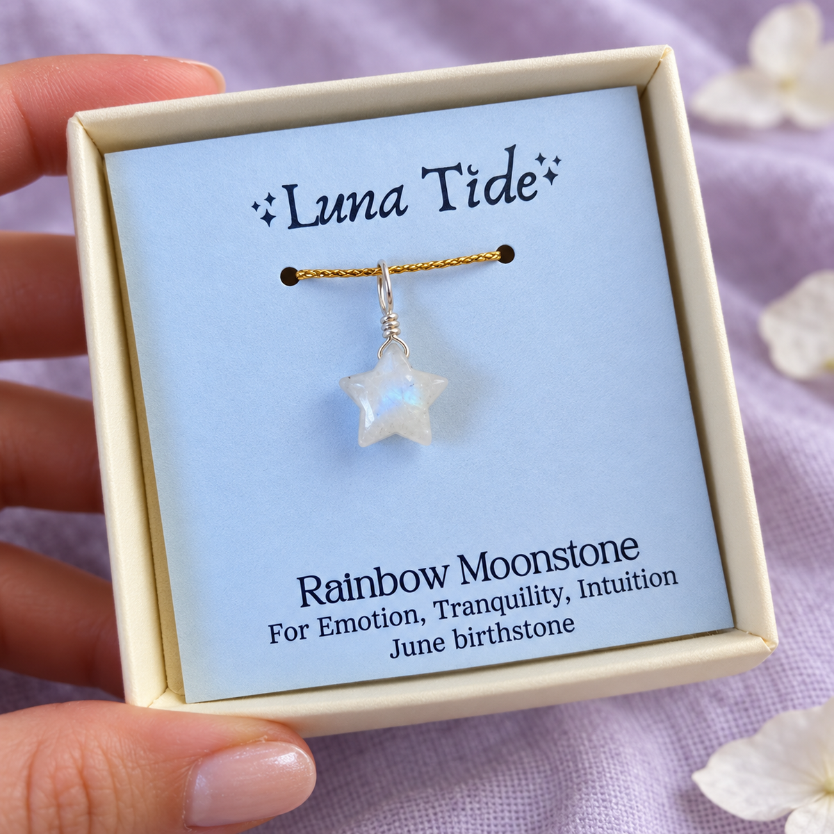 Tiny Rainbow Moonstone Crystal Star Pendant