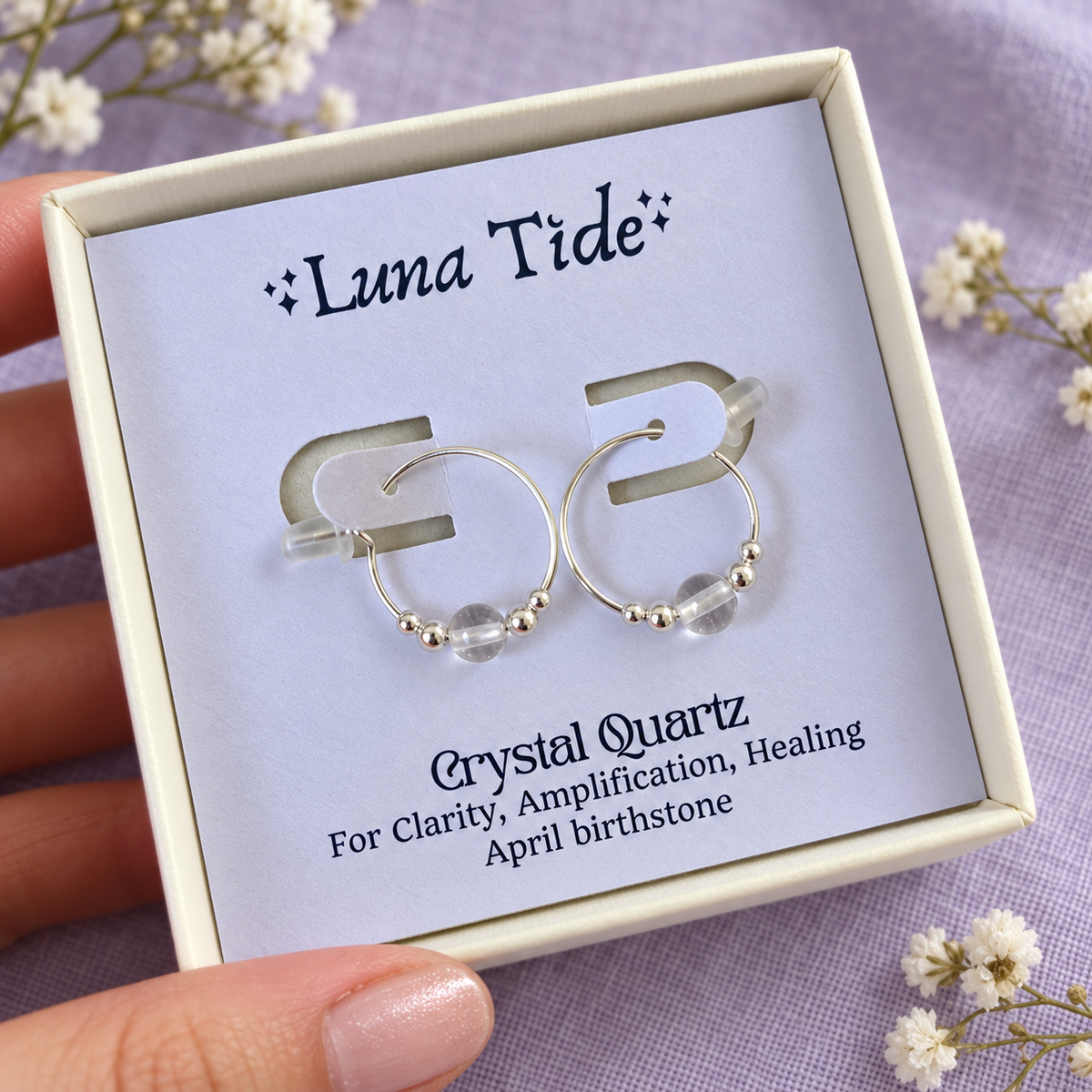 Tiny Crystal Quartz Bead Hoop Earrings