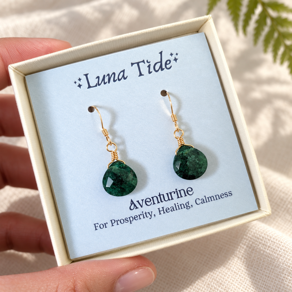 Green Aventurine Gemstone Teardrop Dangle Earrings