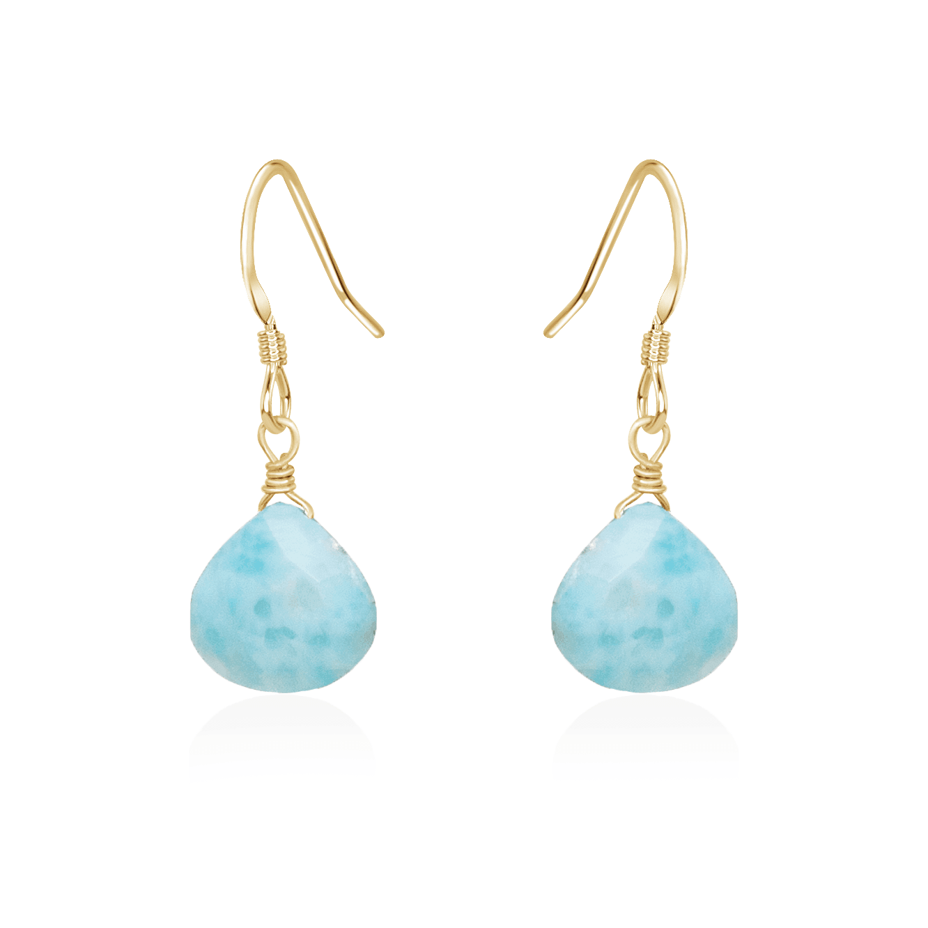 Larimar Gemstone Teardrop Dangle Earrings - Larimar Gemstone Teardrop Dangle Earrings - 14k Gold Fill - Luna Tide Handmade Crystal Jewellery