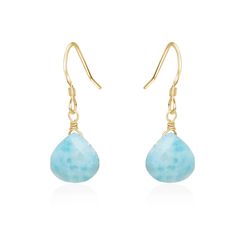 Larimar Gemstone Teardrop Dangle Earrings - Larimar Gemstone Teardrop Dangle Earrings - 14k Gold Fill - Luna Tide Handmade Crystal Jewellery