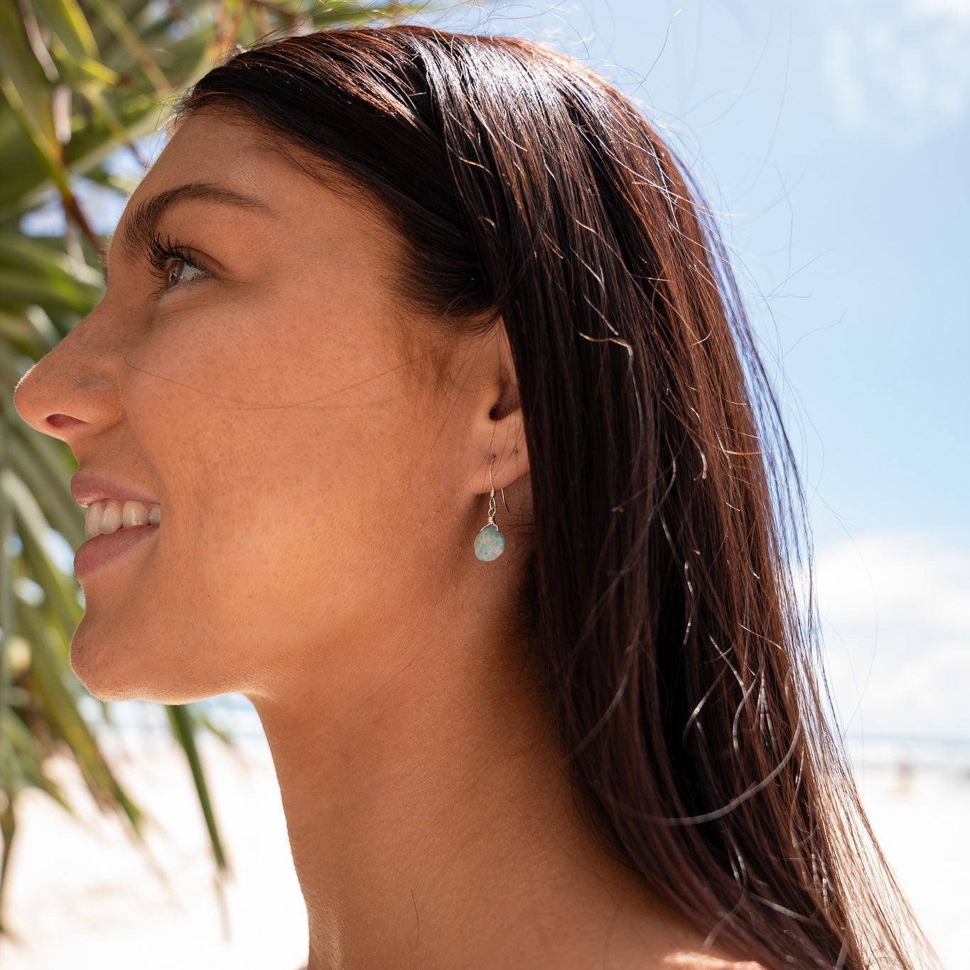 Larimar Gemstone Teardrop Dangle Earrings - Larimar Gemstone Teardrop Dangle Earrings - Sterling Silver - Luna Tide Handmade Crystal Jewellery