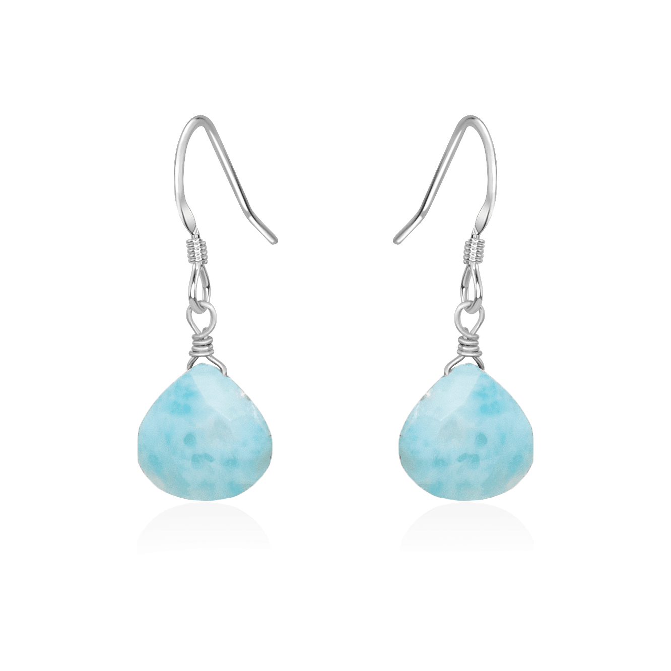 Larimar Gemstone Teardrop Dangle Earrings - Larimar Gemstone Teardrop Dangle Earrings - Sterling Silver - Luna Tide Handmade Crystal Jewellery