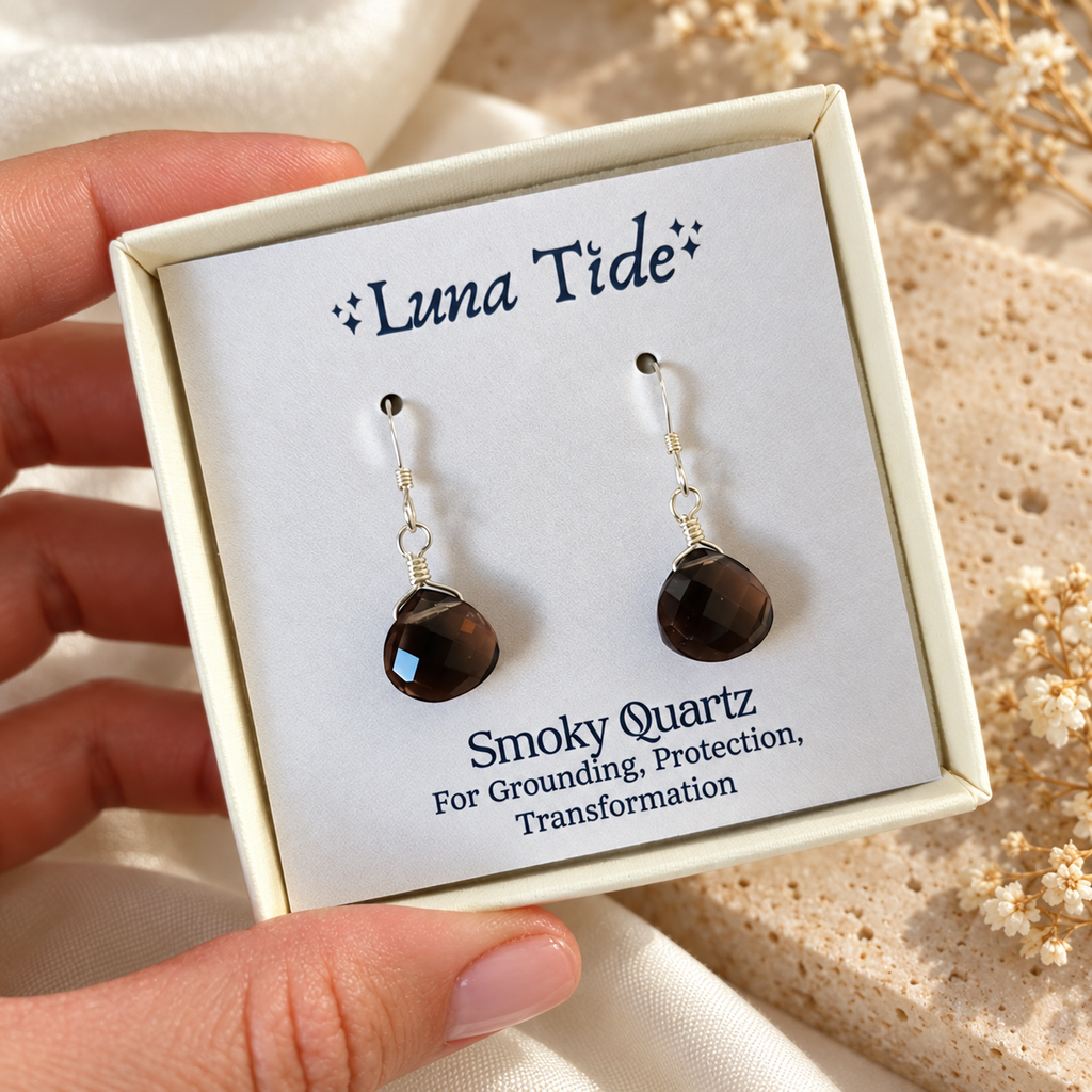 Smoky Quartz Gemstone Teardrop Dangle Earrings