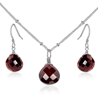 Garnet Tiny Teardrop Earrings & Necklace Set