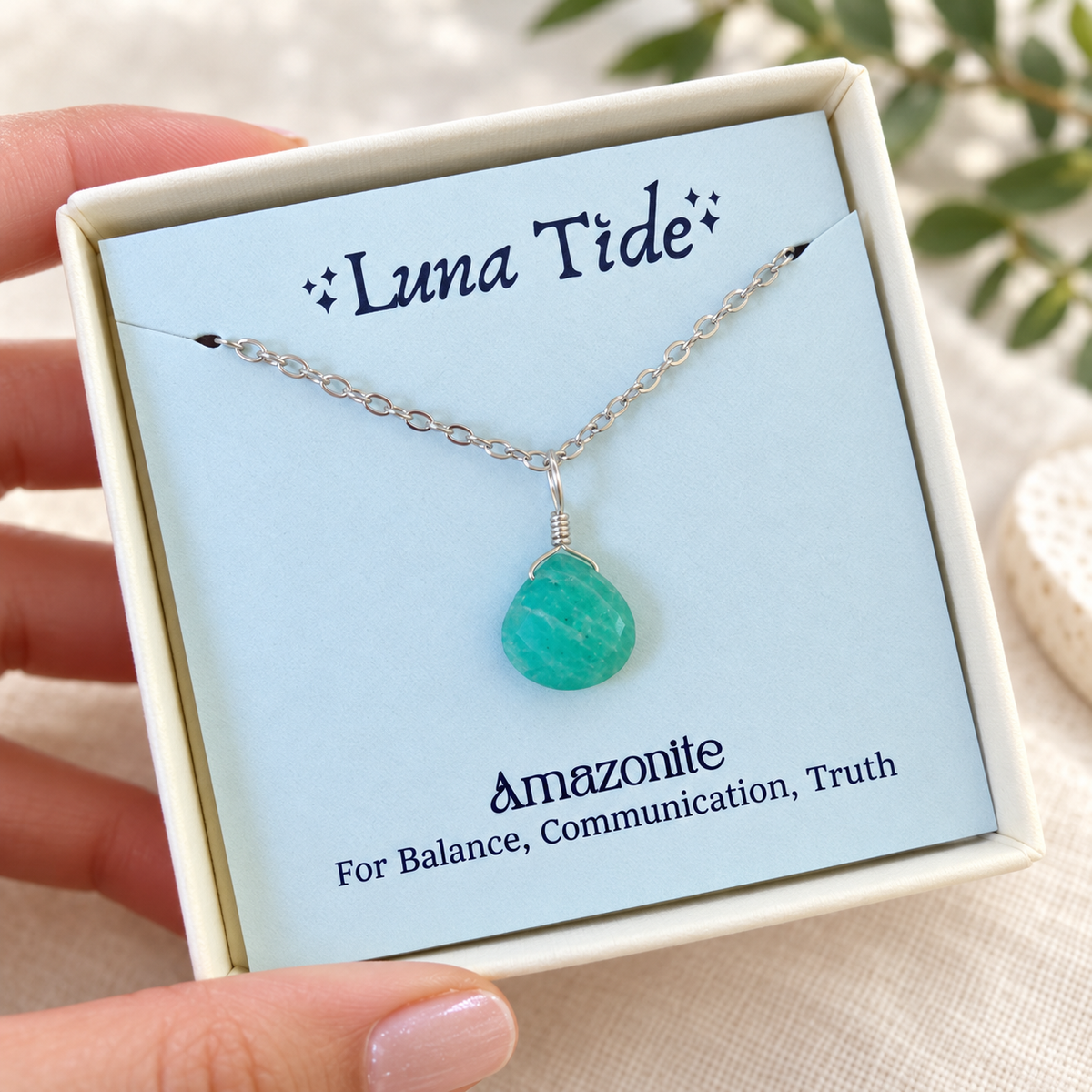 Tiny Amazonite Teardrop Crystal Pendant Necklace