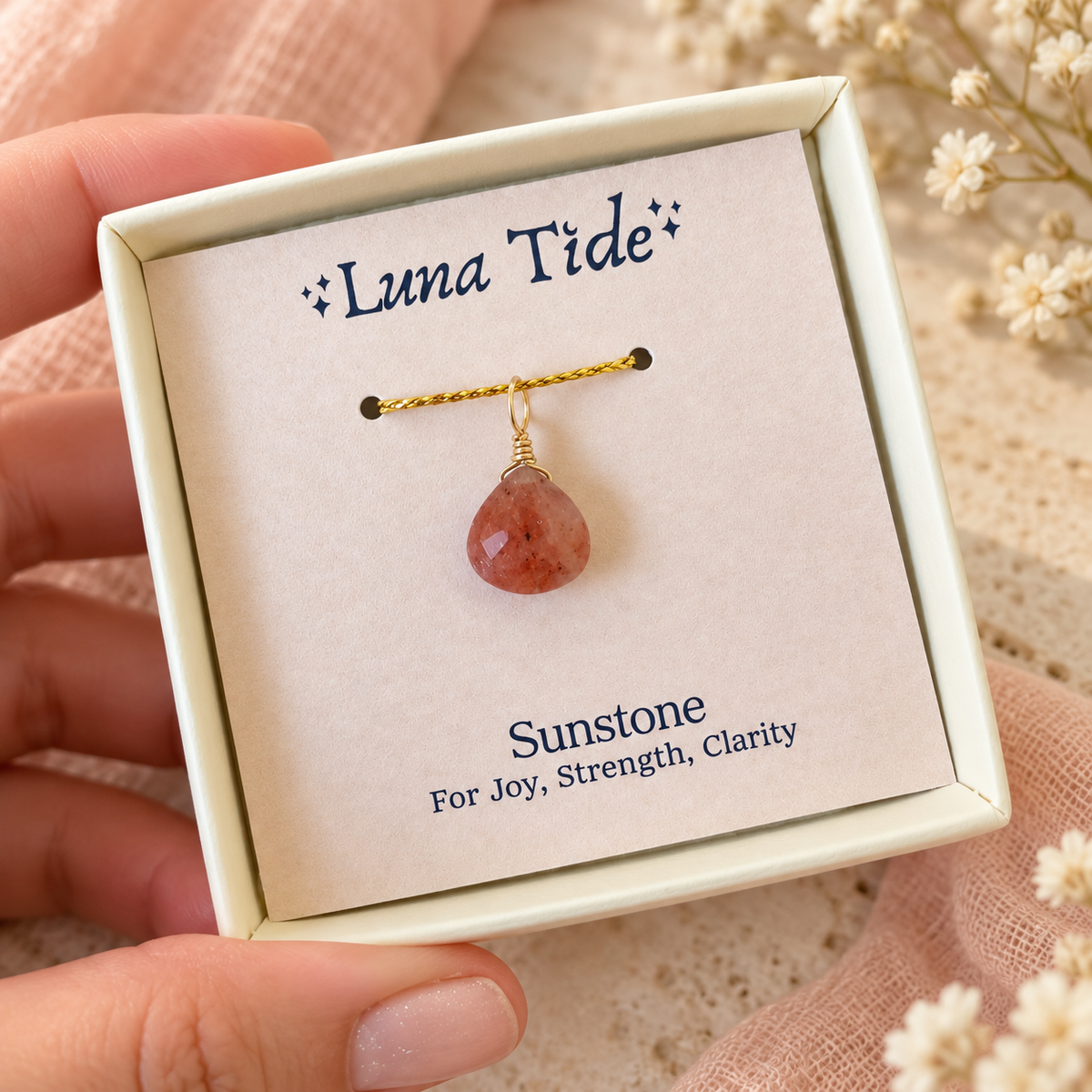 Tiny Sunstone Teardrop Gemstone Pendant