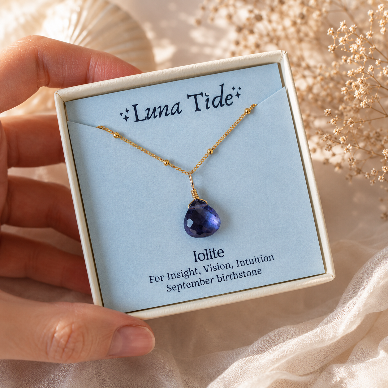 Tiny Iolite Teardrop Crystal Pendant Necklace