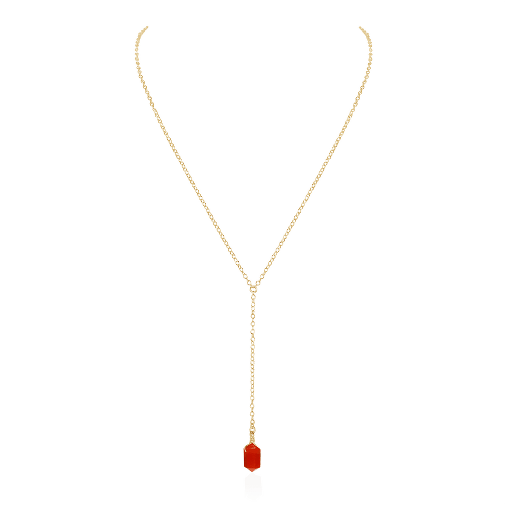 Carnelian Double Terminated Mini Crystal Point Lariat Necklace - Carnelian Double Terminated Mini Crystal Point Lariat Necklace - 14k Gold Fill - Luna Tide Handmade Crystal Jewellery