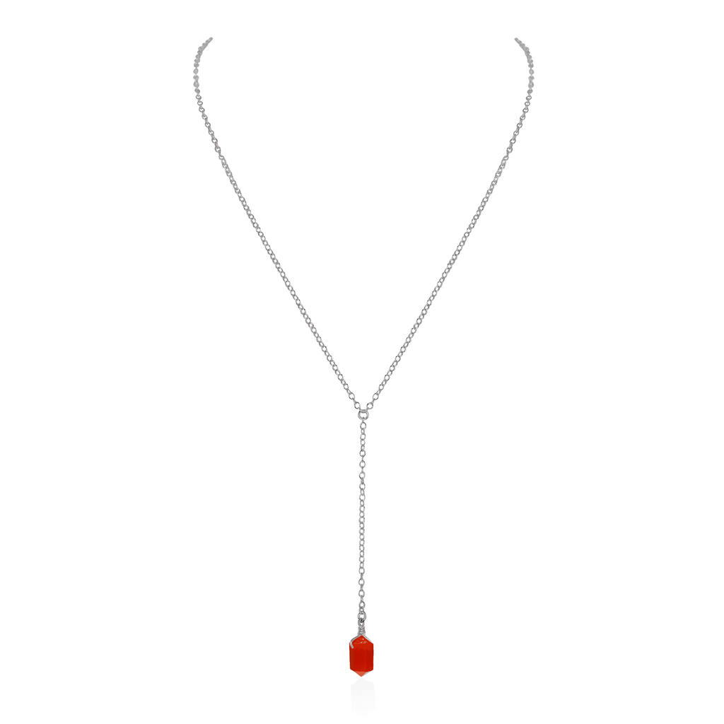 Carnelian Double Terminated Mini Crystal Point Lariat Necklace - Carnelian Double Terminated Mini Crystal Point Lariat Necklace - Stainless Steel - Luna Tide Handmade Crystal Jewellery
