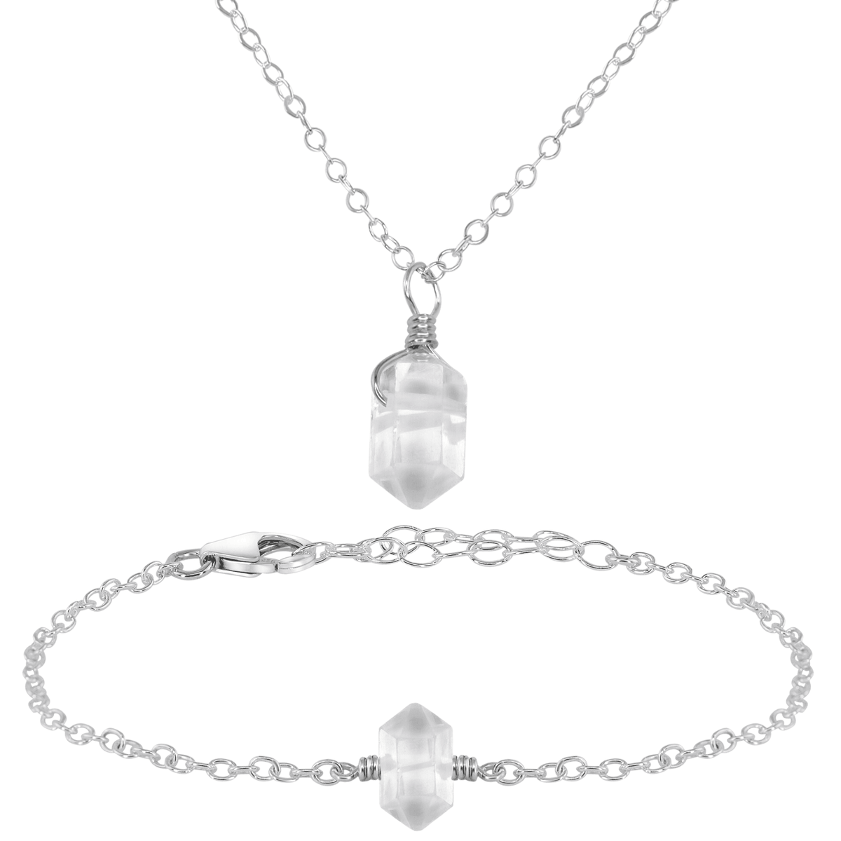 Crystal Quartz Double Terminated Necklace & Bracelet Set - Crystal Quartz Double Terminated Necklace & Bracelet Set - Sterling Silver - Luna Tide Handmade Crystal Jewellery