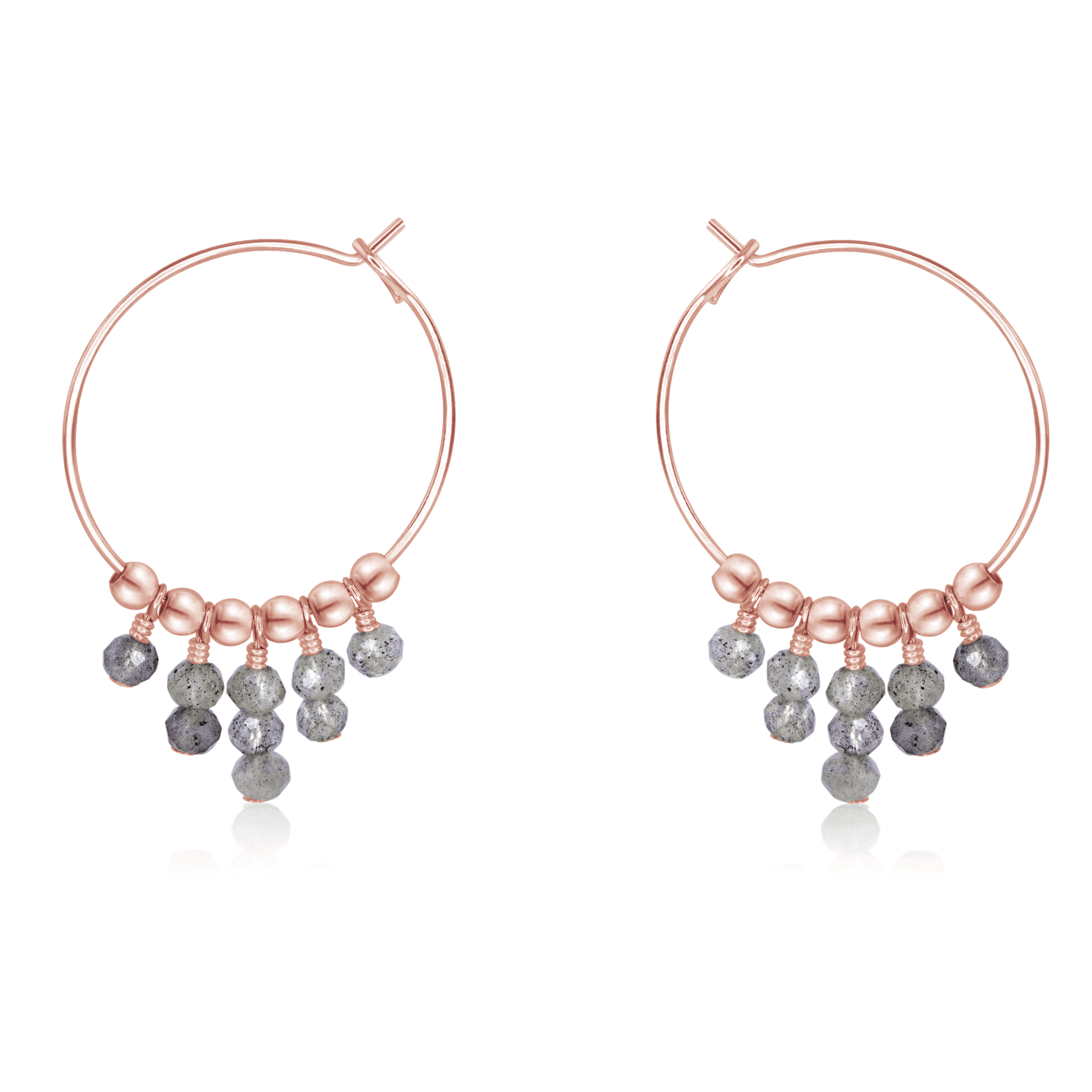 Labradorite Statement Hoop Earrings - Labradorite Statement Hoop Earrings - 14k Rose Gold Fill - Luna Tide Handmade Crystal Jewellery