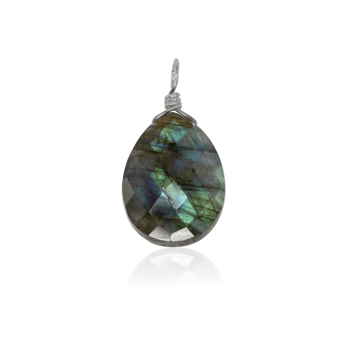 Large Labradorite Faceted Pear Crystal Pendant - Large Labradorite Faceted Pear Crystal Pendant - Stainless Steel - Luna Tide Handmade Crystal Jewellery