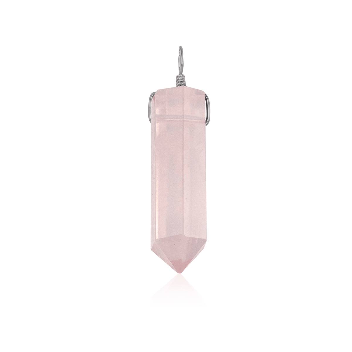 Large Rose Quartz Crystal Tower Point Generator Pendant - Large Rose Quartz Crystal Tower Point Generator Pendant - Stainless Steel - Luna Tide Handmade Crystal Jewellery