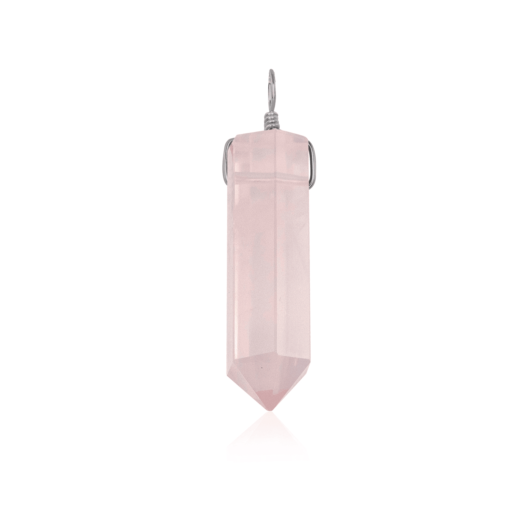 Large Rose Quartz Crystal Tower Point Generator Pendant - Large Rose Quartz Crystal Tower Point Generator Pendant - Stainless Steel - Luna Tide Handmade Crystal Jewellery