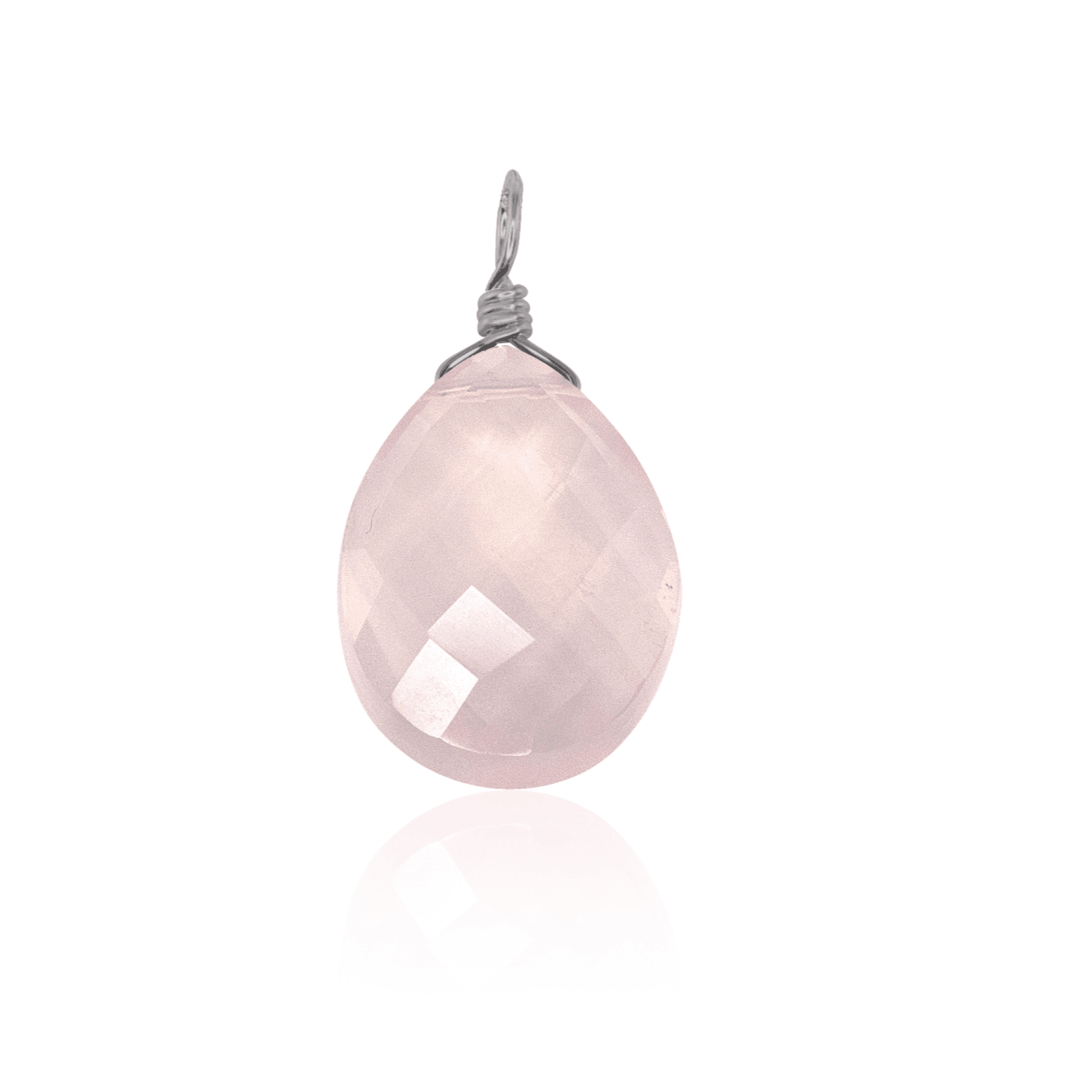 Large Rose Quartz Faceted Pear Crystal Pendant - Large Rose Quartz Faceted Pear Crystal Pendant - Stainless Steel - Luna Tide Handmade Crystal Jewellery